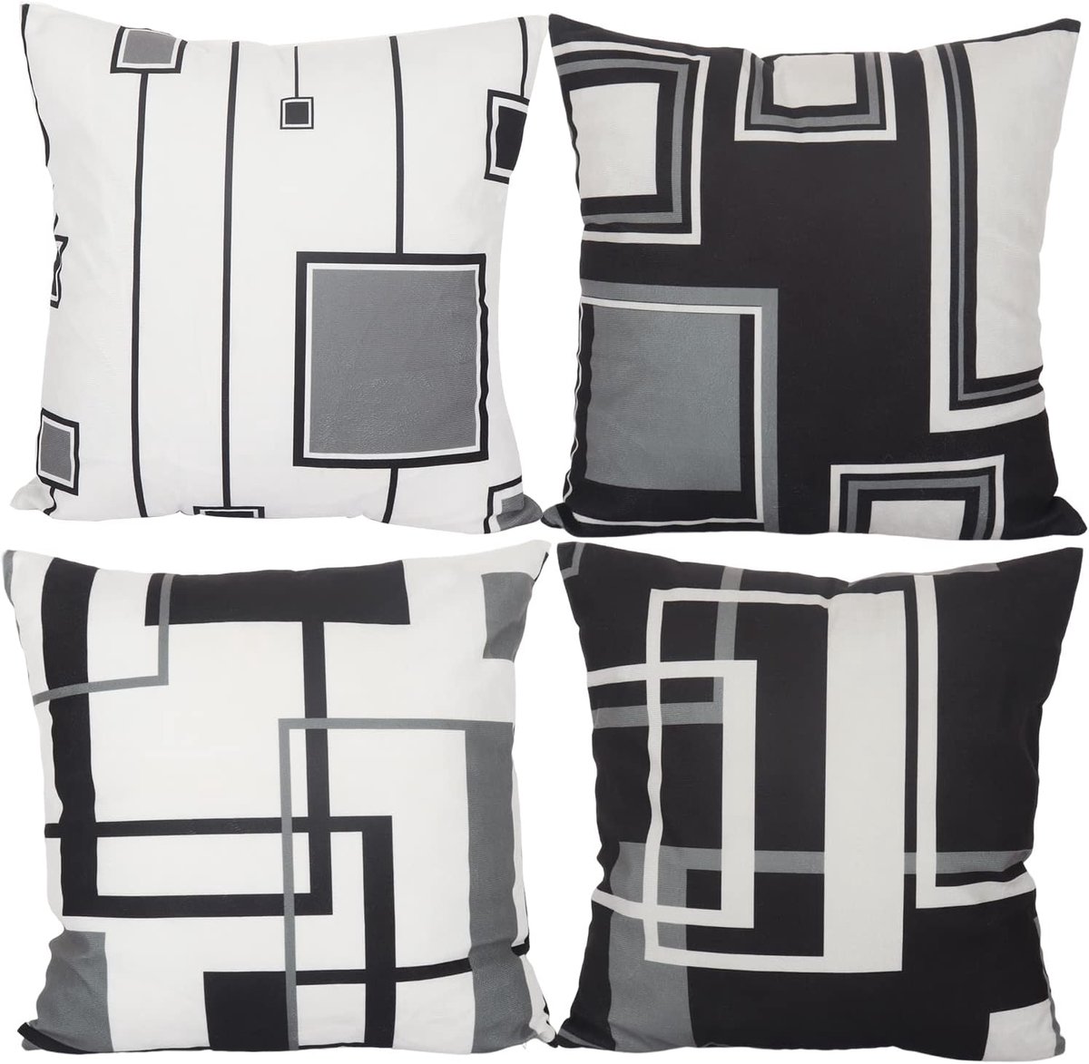 50 x 50 cm (20 x 20 Inch) Kussenhoezen Zwart Wit Modern Geometrisch Patroon Vierkant Zacht Kort Pluche Sierkussen Hoezen Woondecoratie Voor Woonkamer Bank Buiten Tuin Auto, 50x50cm Set van 4