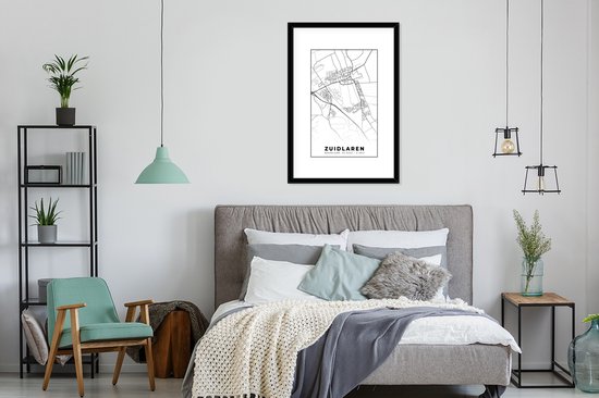Poster in lijst - Fotolijst 60x90 cm - Posters - Kaart - Zuidlaren - Zwart - Wit - Posterlijst zwart - Decoratie - Wanddecoratie woonkamer - Muurdecoratie slaapkamer