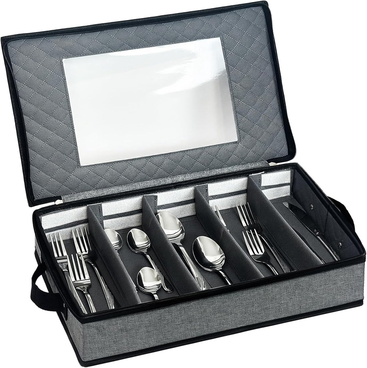 Bestekbak met deksel voor laden, bestekbox, draagbaar, bestek-opslag met deksel, verstelbare gebruiksvoorwerpen, organizer voor camping, op reis, keuken, 42,5 x 29,5 x 8 cm