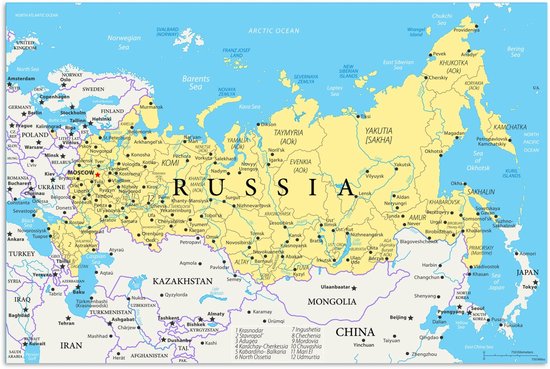 Poster - Illustratie van een deel van de wereldkaart met Rusland - 120x80 cm