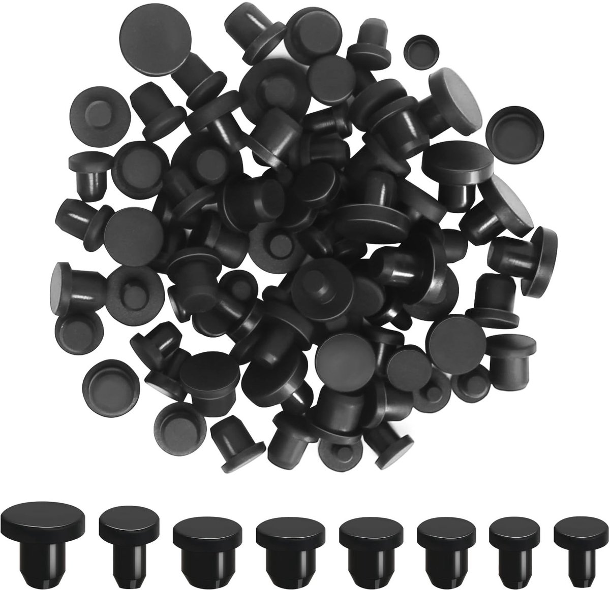 Dailygoods - 80 stuks rubberen stop, siliconen stop, zwarte solide siliconen stop, ronde blinde stop, siliconen, zacht, voor gaten, met 4 - 9,5 mm binnendiameter flessen buizen