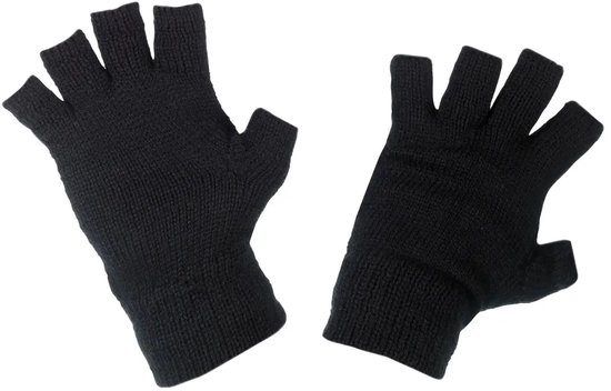 Zwarte gebreide vingerloze handschoenen, een set van twee.