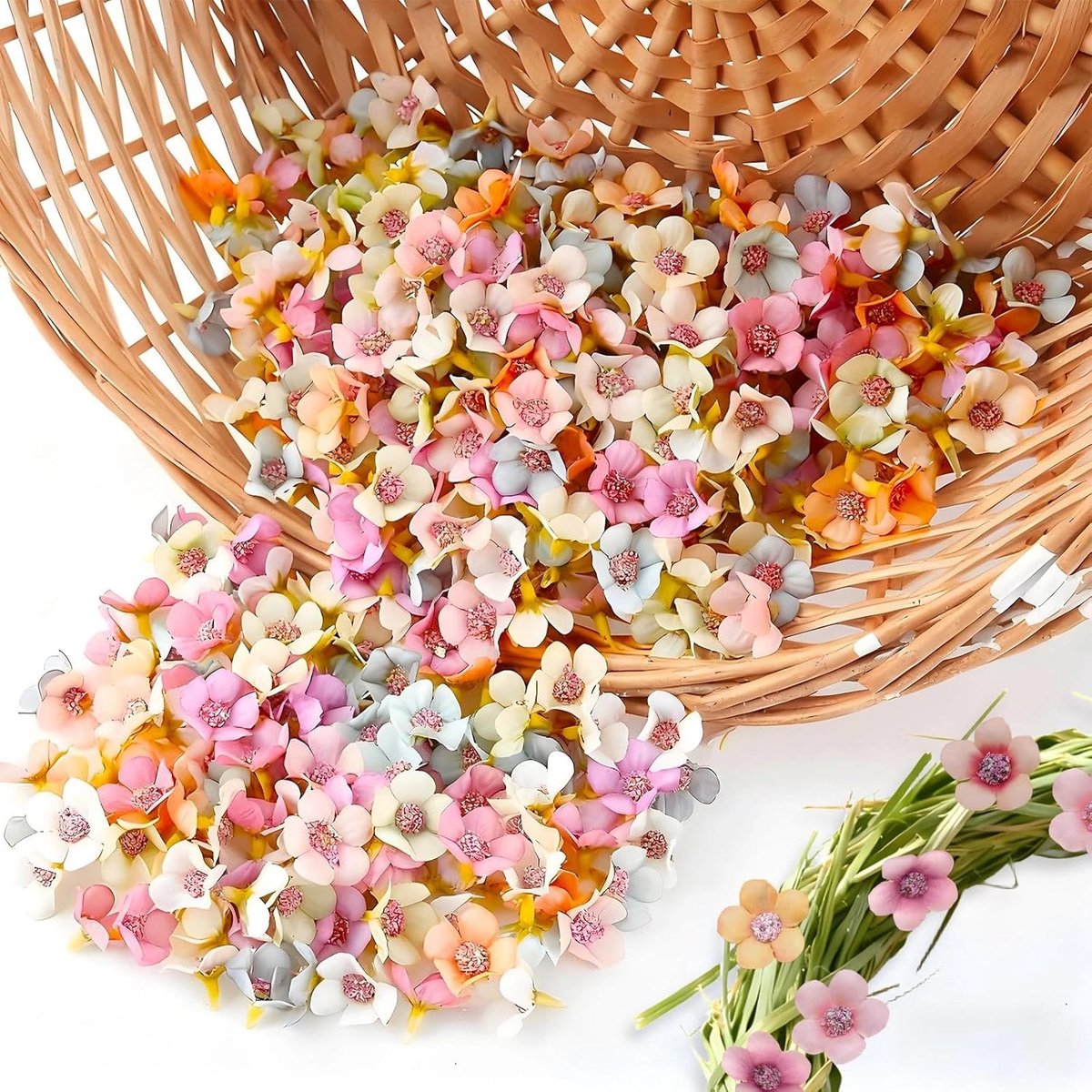 Kunstbloemen om te knutselen, mini-kunstbloemen, kleurrijke kunstbloemen, kleine bloemen, stoffen bloemen, madeliefjes, bloemkoppen, voor doe-het-zelf knutselen, bruiloft, feest