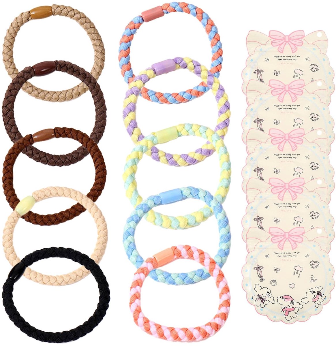 Dailygoods- Haarelastiekjes 10 stuks - Elastische Haarbanden - Scrunchies - Haaraccessoires - Roze Opbergzakken - Zacht en Sterk Elastisch