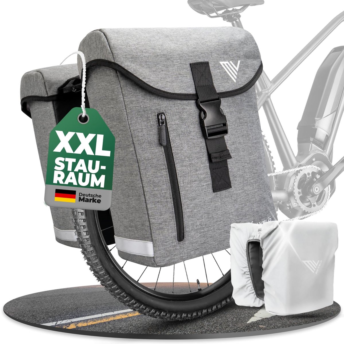 Dailygoods- Fietstas Dubbel 36L - Gerecycled Materiaal - Waterdicht - Bagagedragertas - Compatibel met MIK/Racktime - Reflectoren