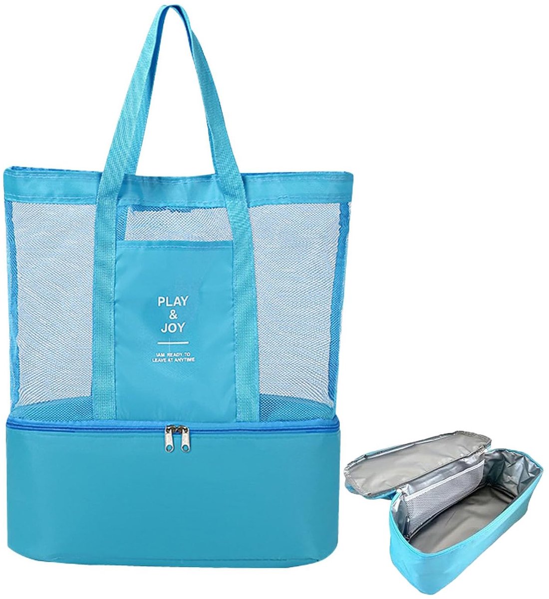 Dailygoods- Strandtas met ritssluiting - Extra grote boodschappentas - Opvouwbare picknicktas - Zandbestendig - Ademend mesh-materiaal - 4 aparte vakken