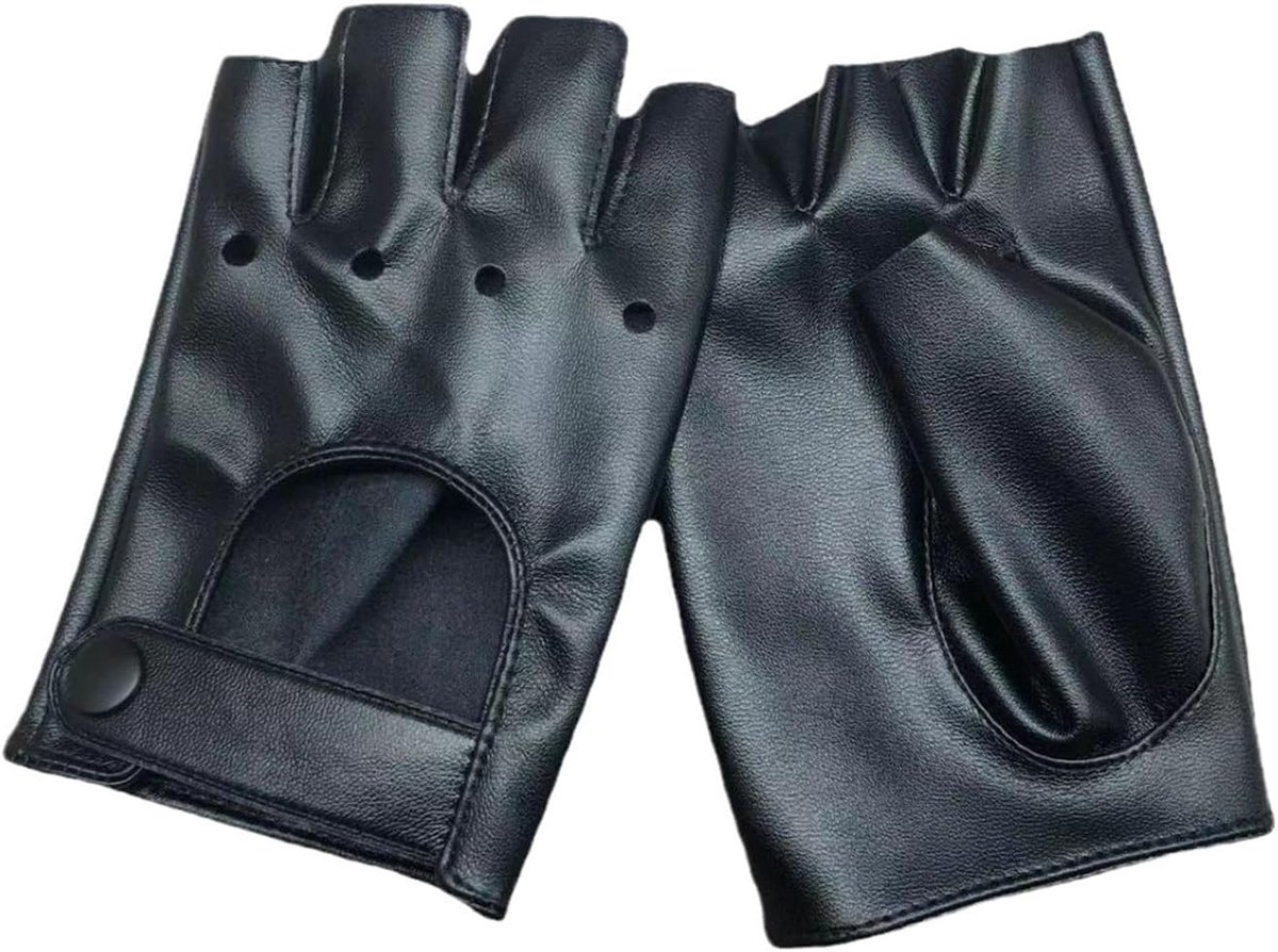 Handschoenen, punk-handschoenen, vingerloos met klinknagels, PU-leer, voor cosplay, themafeest, hiphop, dans, feestdecoratie