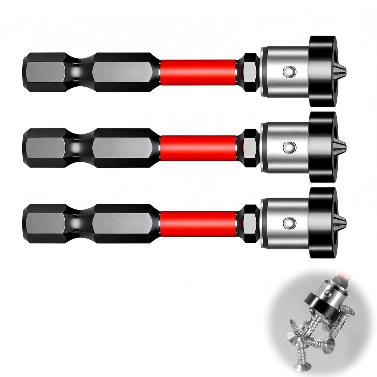 Set van 3 Magnetische Schroefbits 50mm - Hexagonale Schacht 1/4 Inch - Diepte Stop - Voor Perfecte Afwerking - ShopVlot