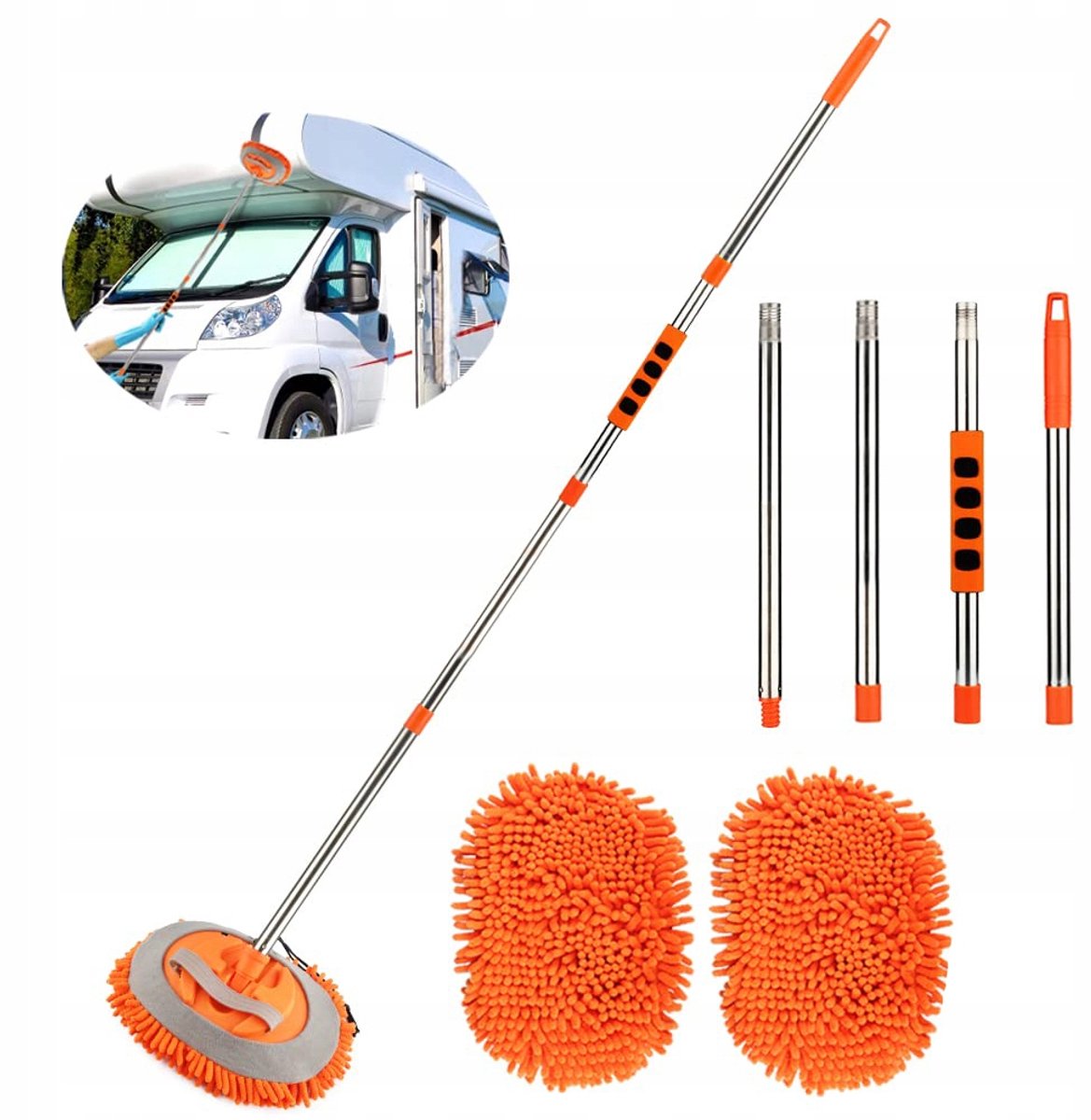 Merkloze Telescoop Autowasborstel met 2 Microvezeldoeken - 157cm