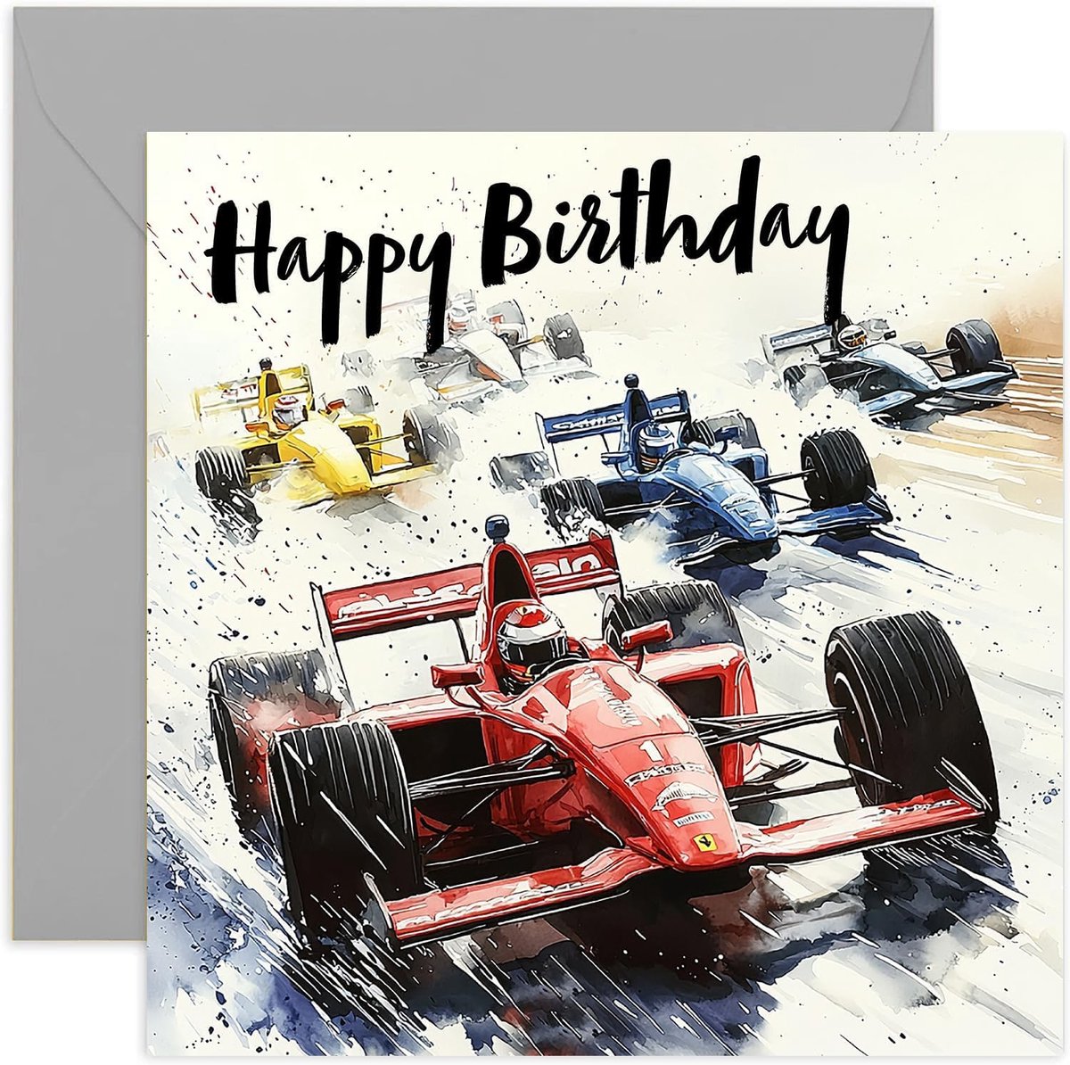Verjaardagskaart voor jongen - Autosport waterverf kunst - Voor zoon, vader, broer, vriend, echtgenoot - ShopVlot