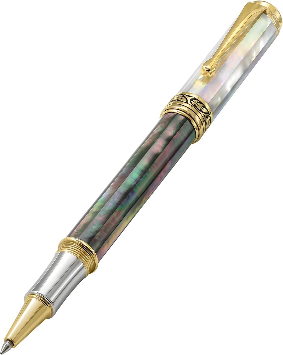 Rollerball pen fijne punt - iriserend zwart-wit Tahitiaanse parel - handgemaakt, uniek ontwerp - luxe schrijven - ShopVlot