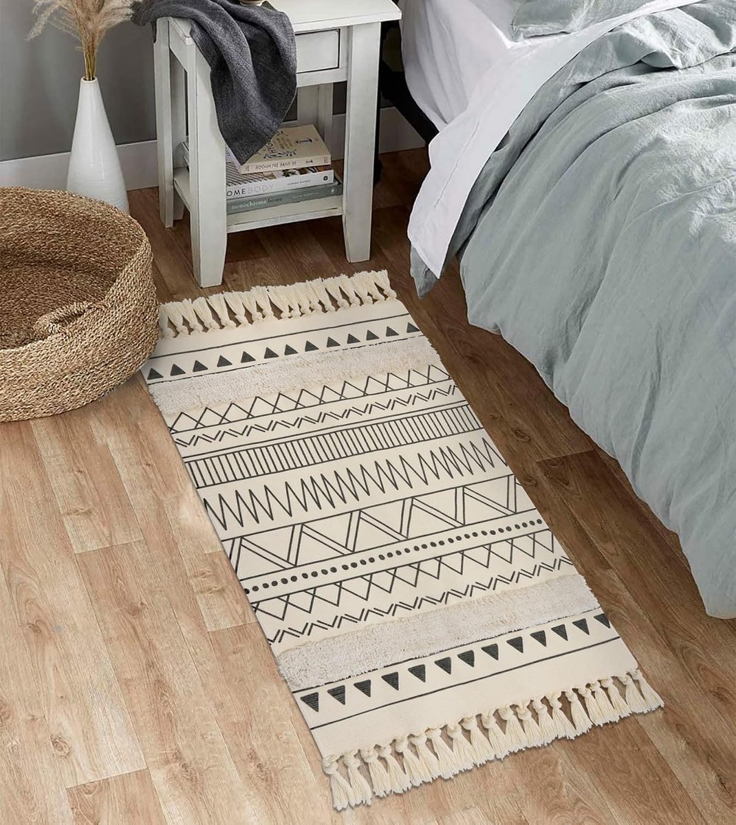 Katoenen vloerkleed 60 x 130 cm - Wasbaar - Retro tassels - Creëer sfeer in je woonkamer - ShopVlot