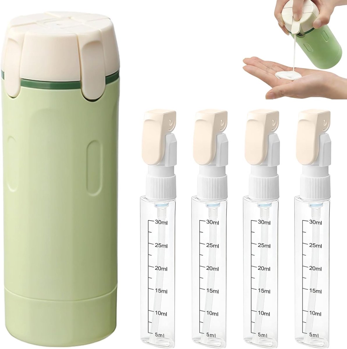Reisdispenser 4-in-1 17 cm - Draagbaar en navulbaar - Perfect voor lotions en shampoos - Ideaal voor op reis - ShopVlot