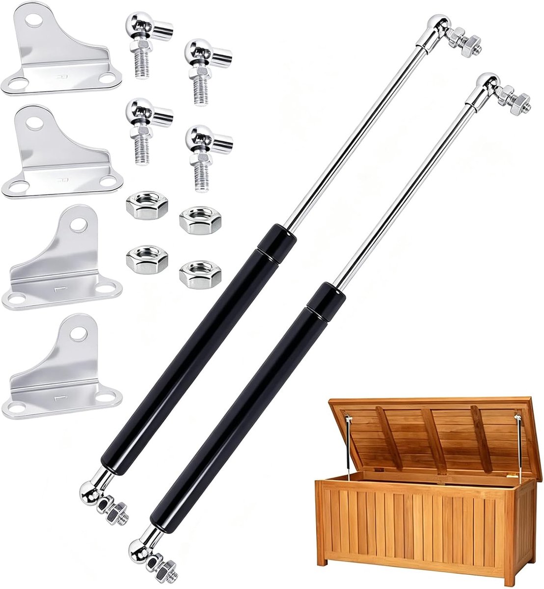 Gasdrukdempers 380 mm - 250N met L-vormige houders - Voor keukenkasten en meubels - Uitstekende demping - ShopVlot