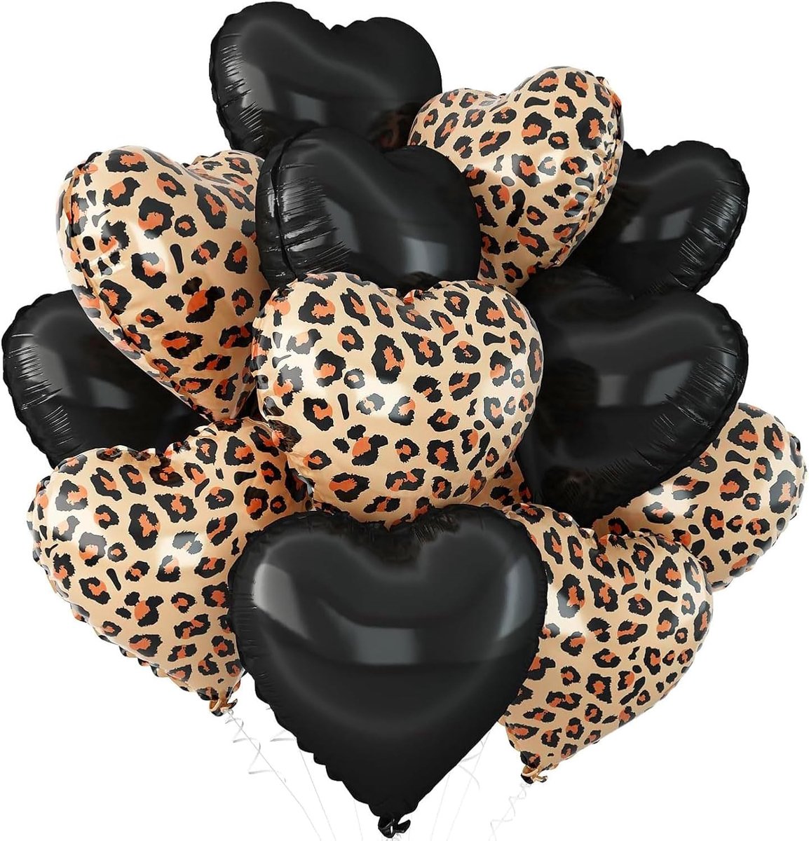 Hartballonnen set 12 stuks - 18 inch zwart en leopard print - hoge kwaliteit aluminiumfolie - ShopVlot