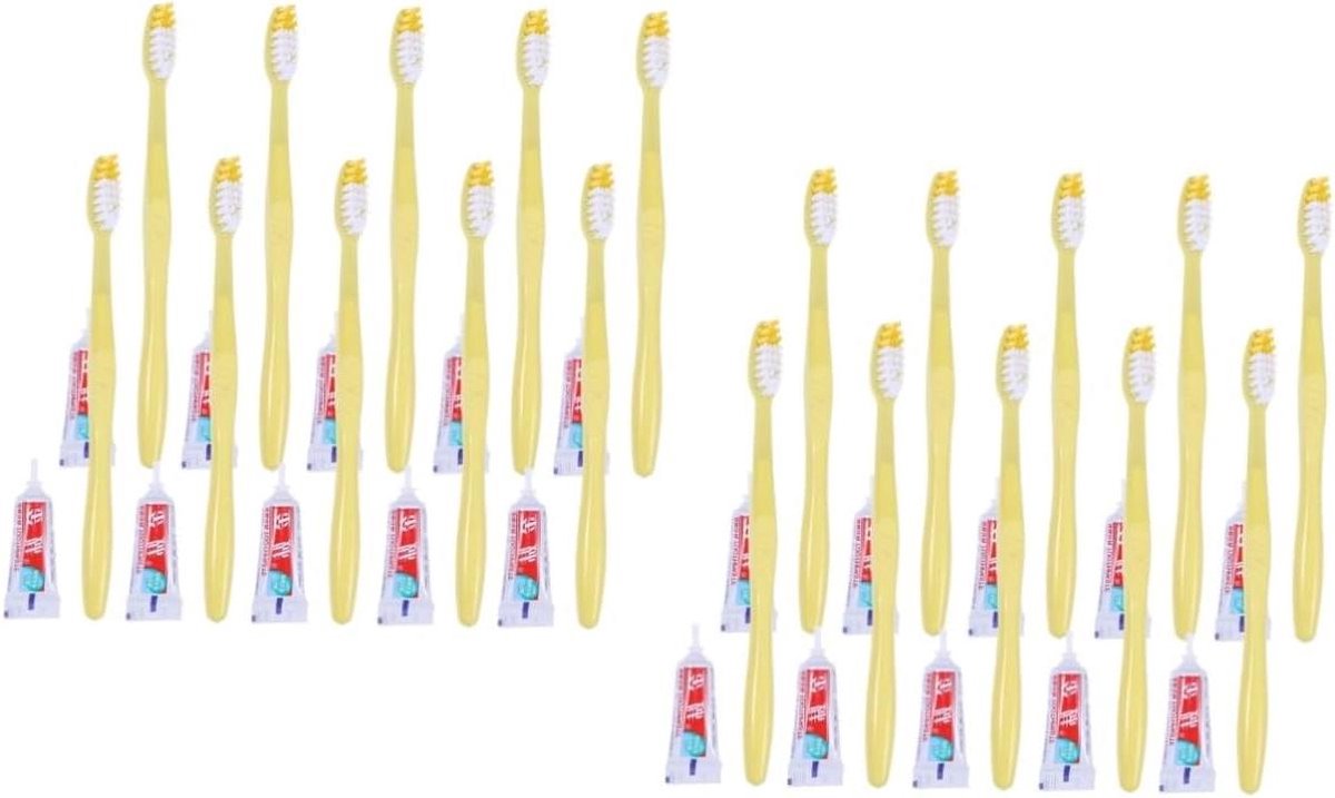 Tandenborstel Reisformaat - Wegwerp Tandenborstels - Reizen en Zakenreizen - Inclusief Mini Tandpasta - 20 Stuks - Gemengde Kleuren