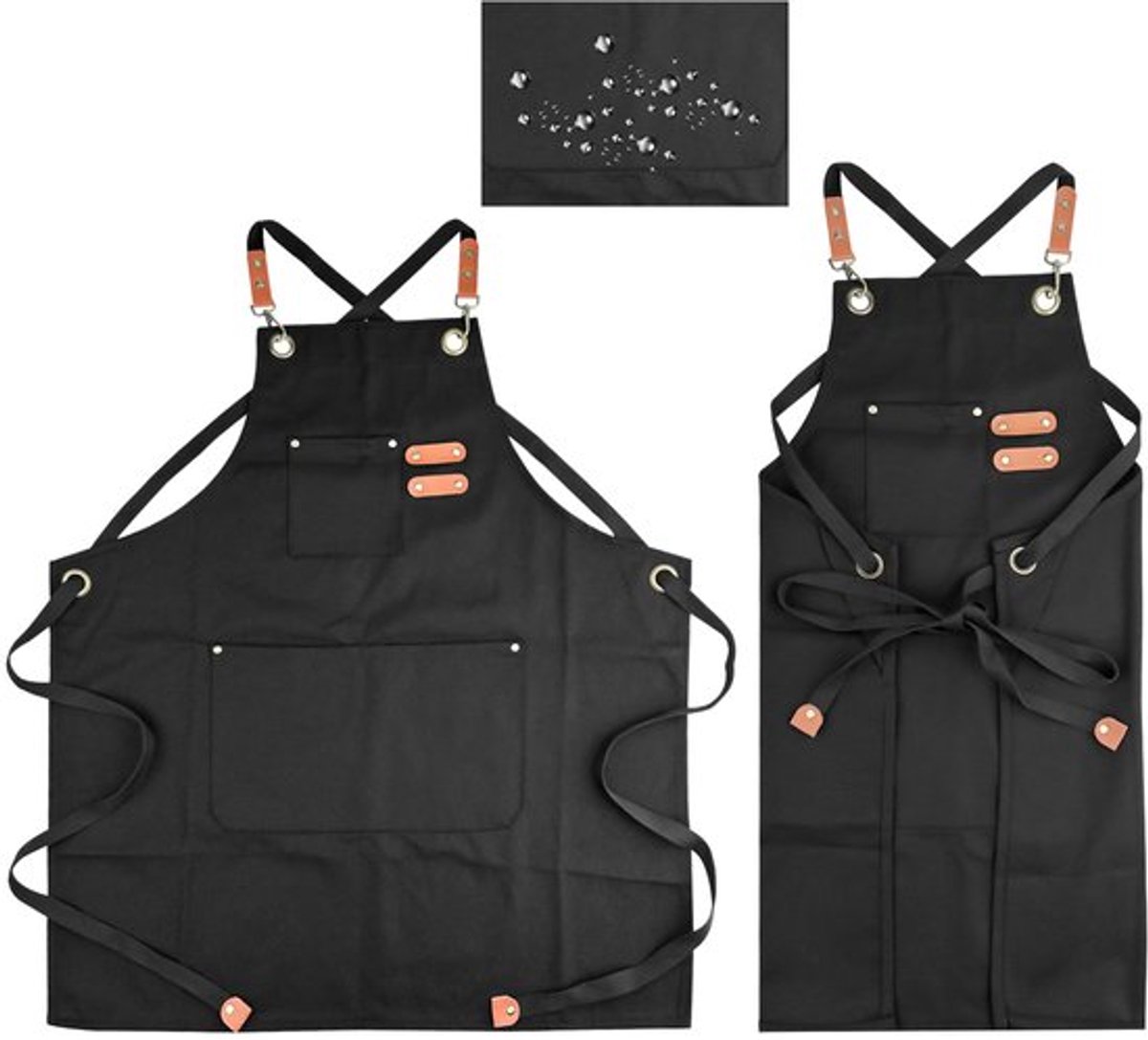 Keukenschort - Kookschort Unisex - Verstelbaar - Waterdicht - 3 Zakken - Voor Keuken, BBQ, Schilderen - Zwart