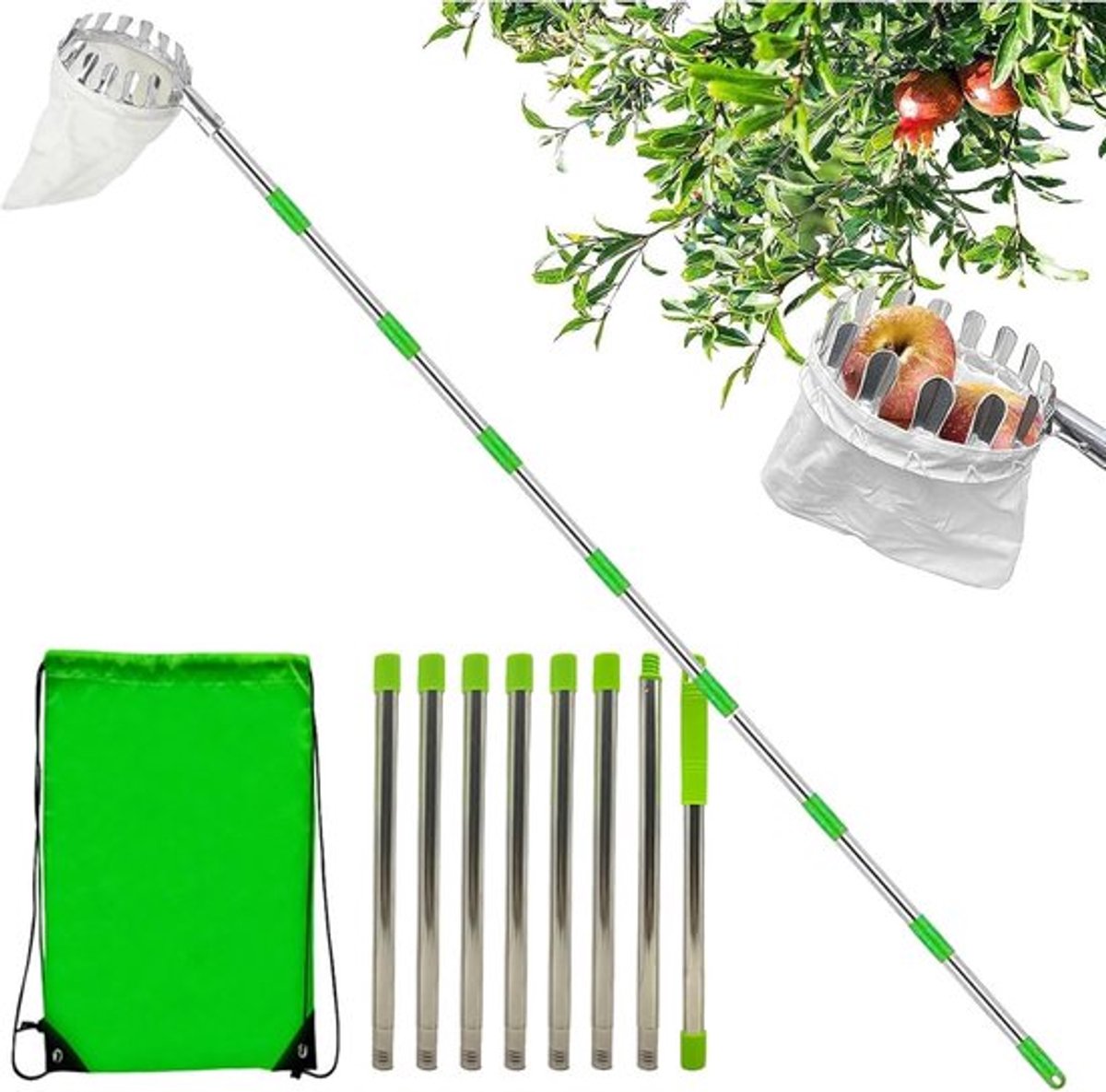Fruitplukker Mand - Fruitverzamelaar Tool - Fruit Oogsten - Telescopisch Verstelbaar - Tot 3.2 Meter - Niet Gespecificeerd