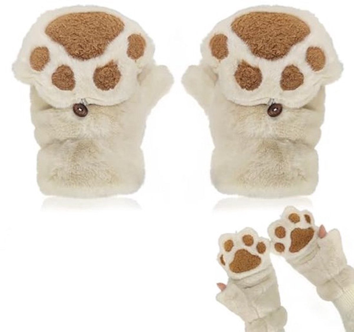 Vingerloze Pluche Winterhandschoenen voor Kattenliefhebbers - Warme Cosplay Handschoenen voor Dames en Tienermeisjes