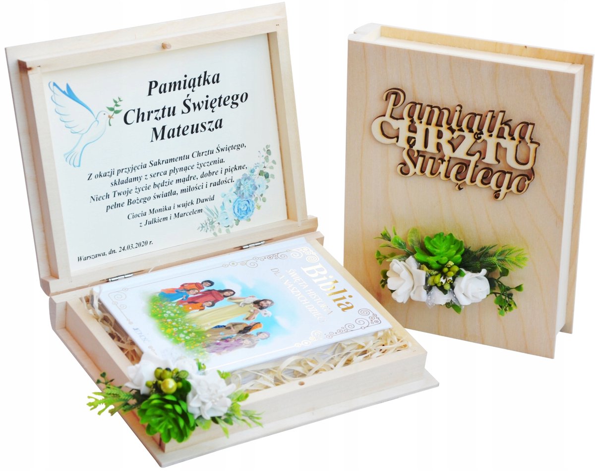 Gepersonaliseerde Doop Geschenk: Houten Doos met Bijbel & Handdoek