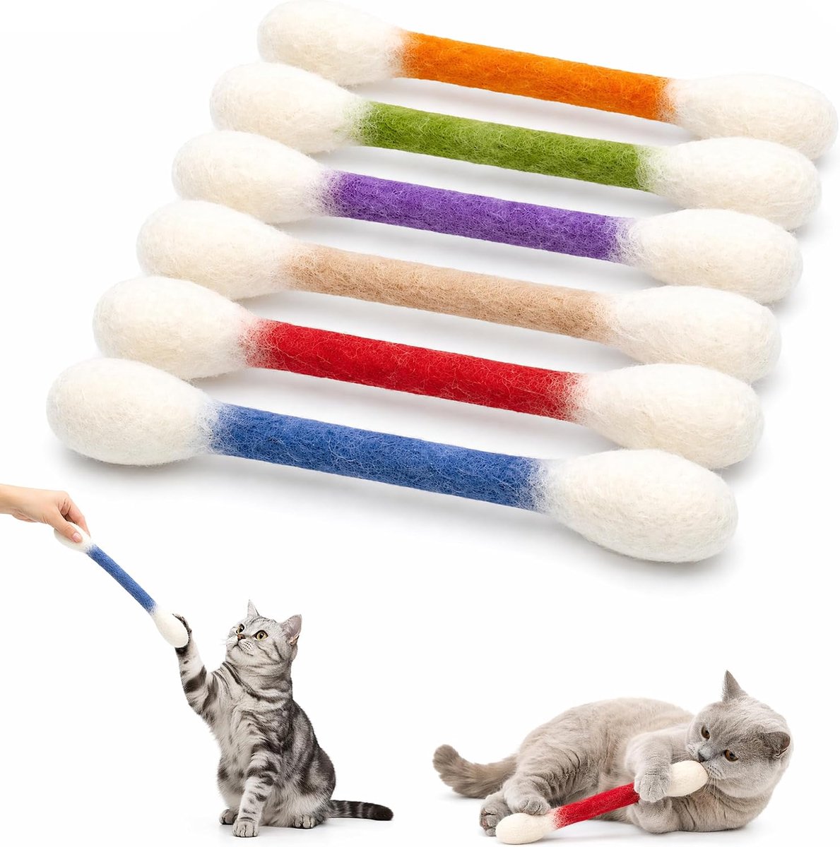 Wattenstaafjes kattenspeelgoed 6 stuks - grote katoenen sticks - met kattenkruid - bevorderd speelgedrag - ShopVlot