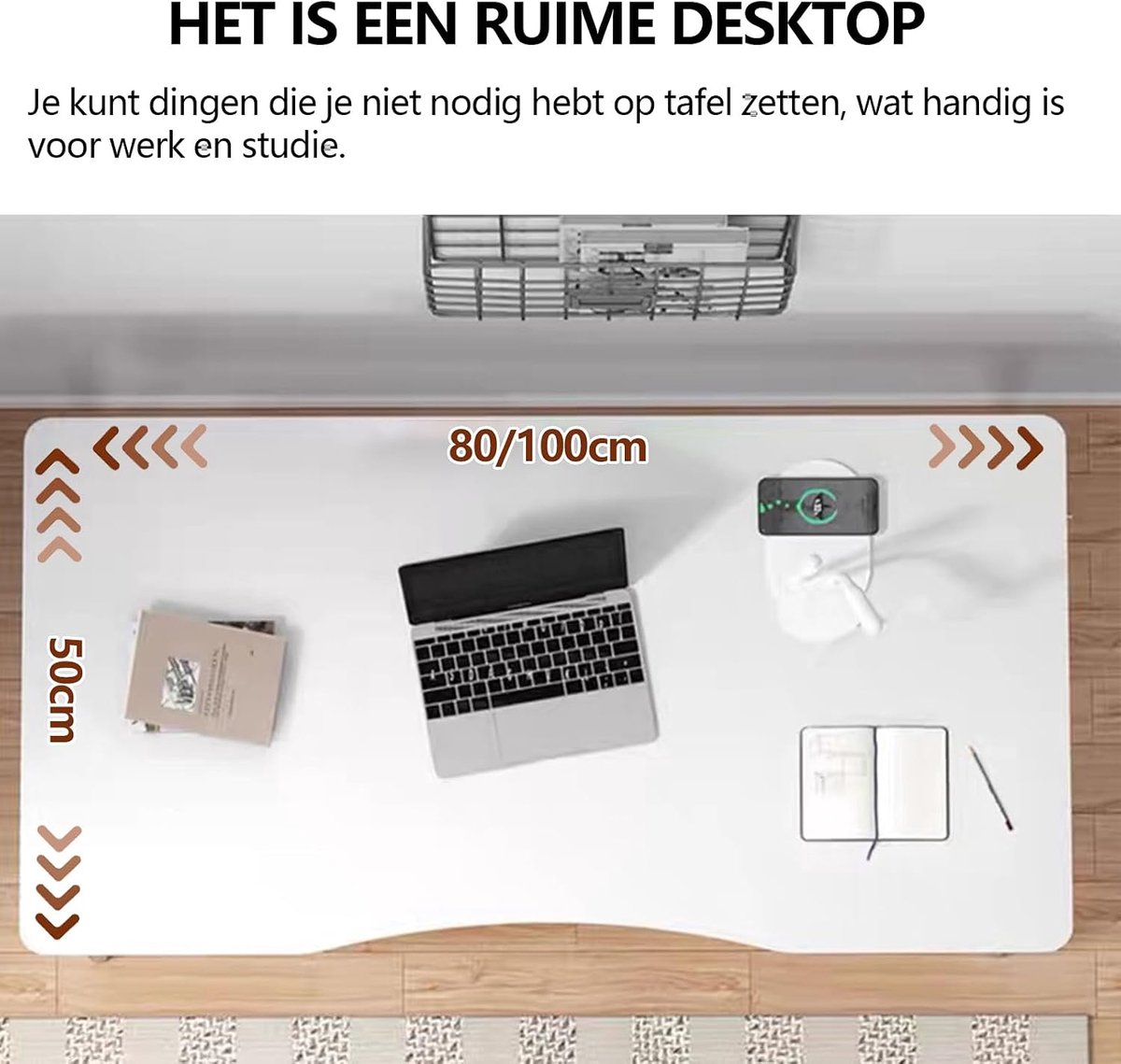 Computerbureau Modern - Schrijftafel Studiebureau - Thuiswerken Kantoor - Ergonomisch Gebogen Rand - 100x50cm - Wit thumbnail 4