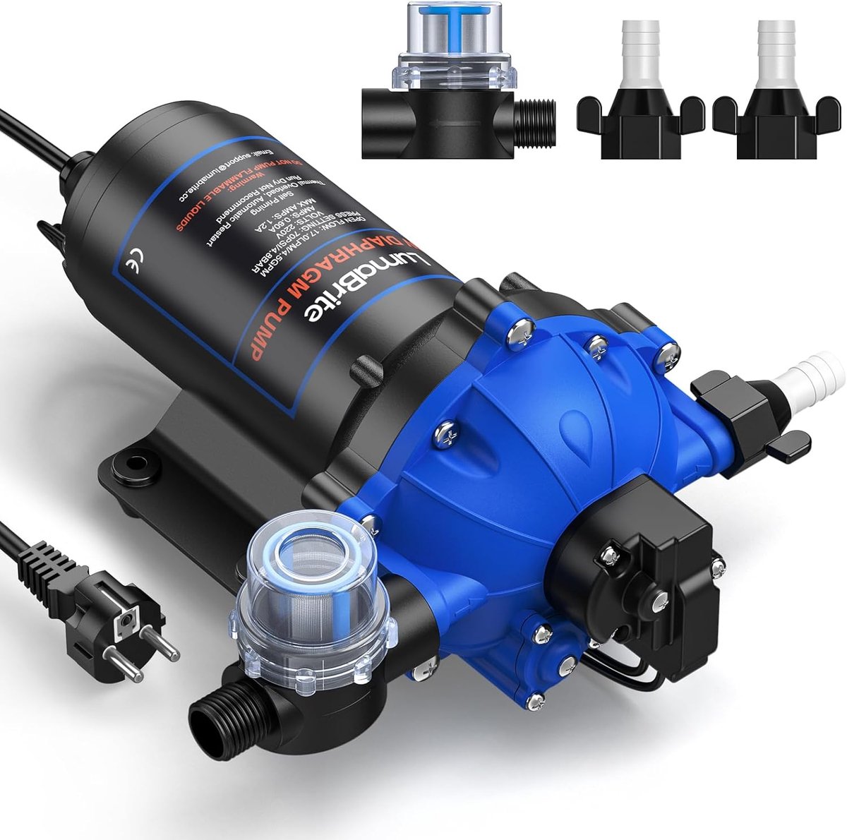 SnelShoppen - AC 220V Zelfaanzuigende Waterpomp, 4.5 GPM, 70 PSI, Diaphragma Pomp met Drukschakelaar voor Caravan, Irrigatie en Water Systemen