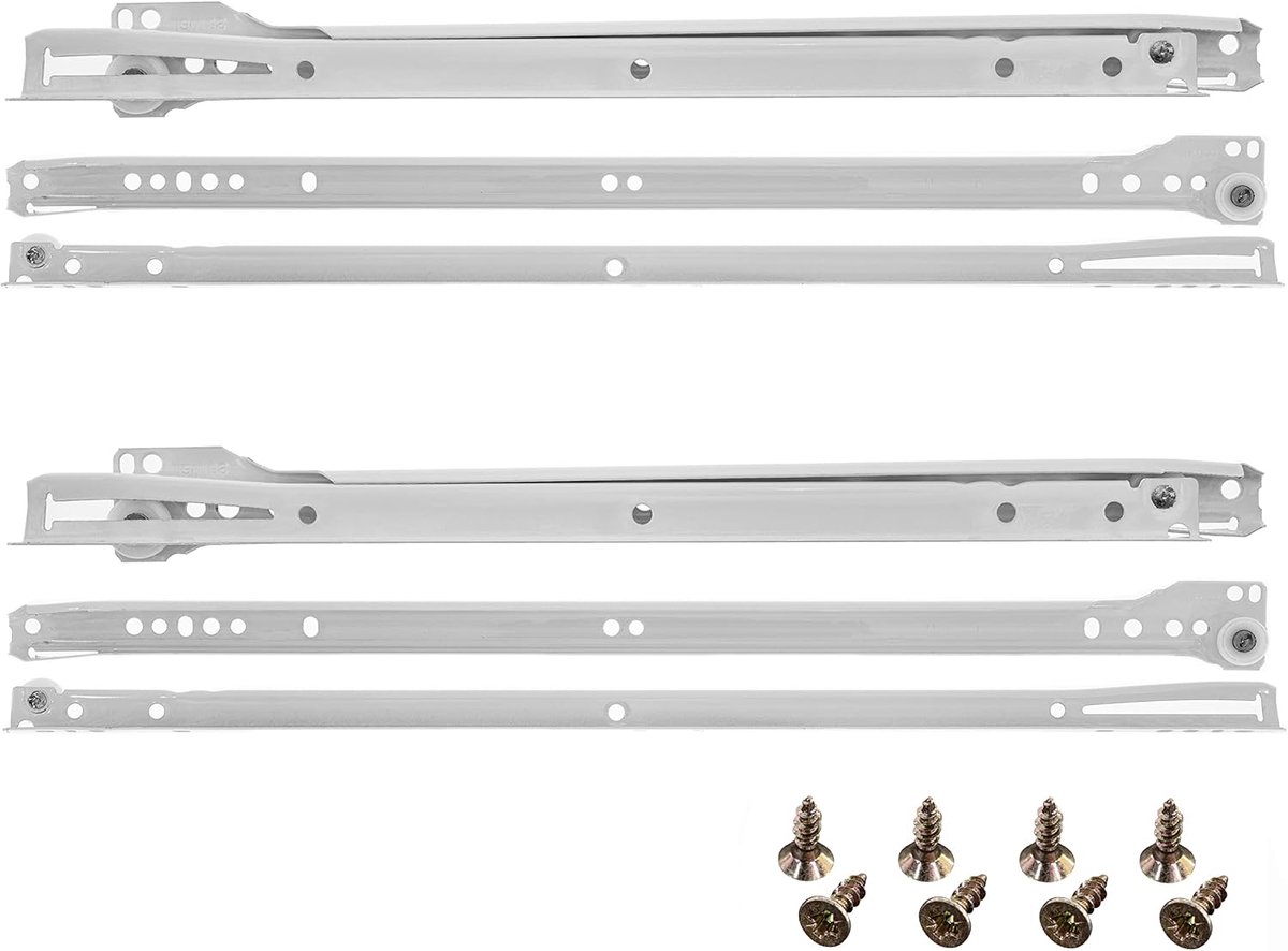 Ladegeleider 400 mm - 2-delige set rails - wit - gedeeltelijk uittrekbaar - ShopVlot