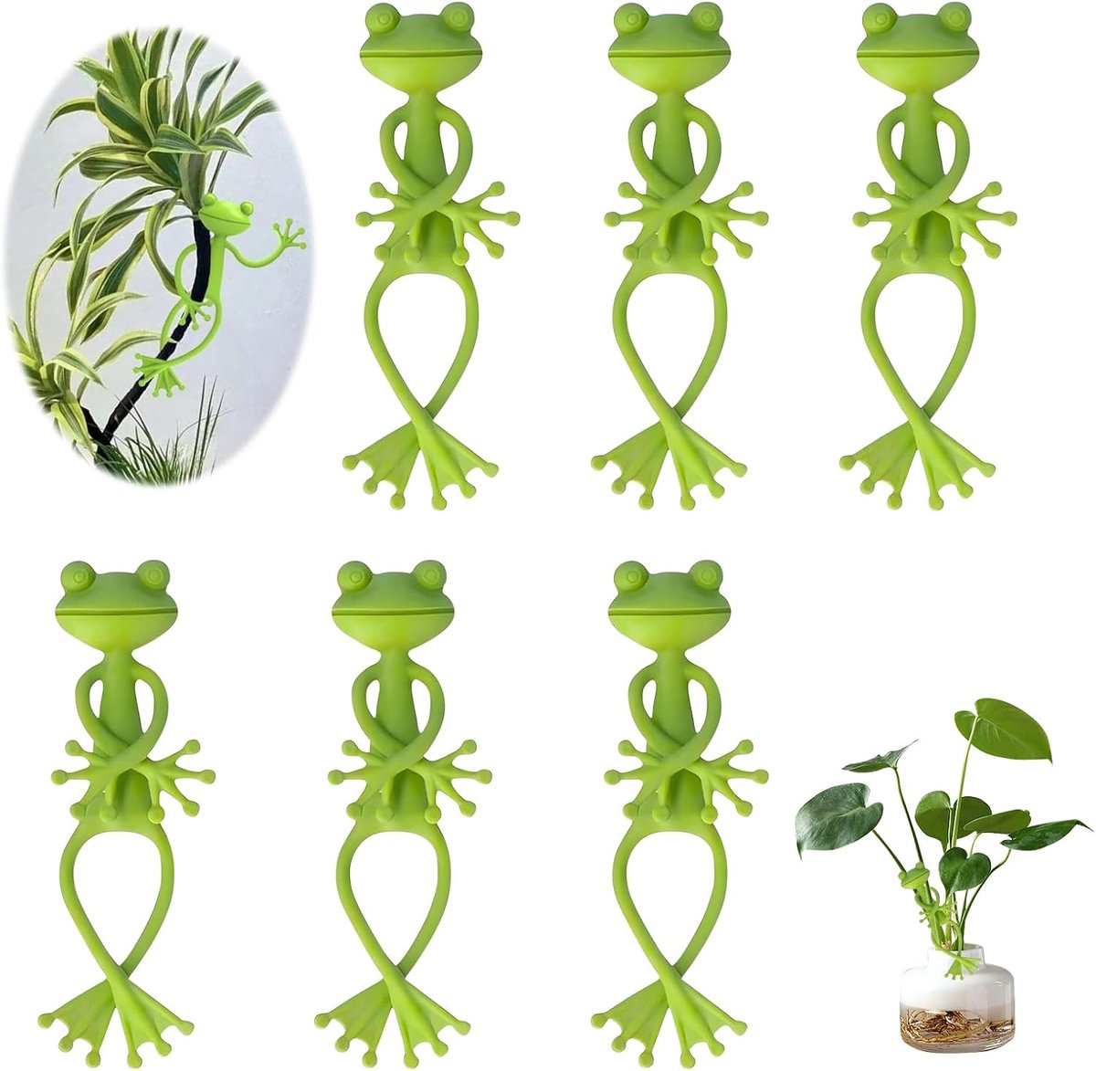 Set van 6 Herbruikbare Kikker Vormen Plantsteunen - Voor Klimplanten - Potdecoratie - Speelse Tuindecoratie - ShopVlot