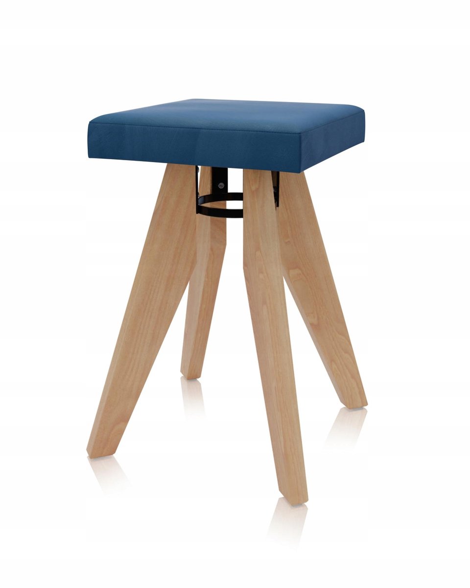 Merkloos Houten Keukentabouret - Natuurlijk Beukenhout & Navy Blauwe Stof