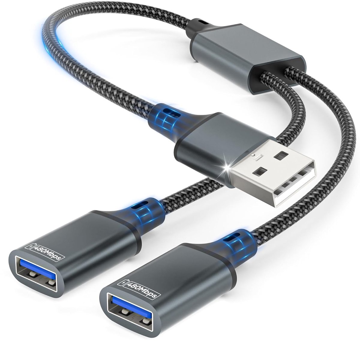 USB splitter Y-kabel 0.35m - 1 mannelijke naar 2 vrouwelijke poorten - mini hub voor data en stroom - ShopVlot