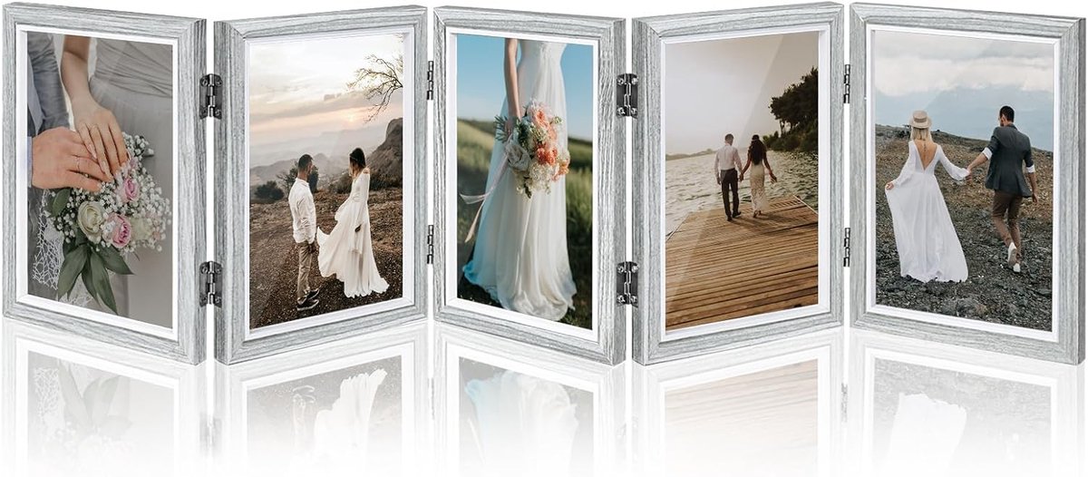Vouwbare Fotolijst 5-voudig 5" x 7" - Houten en Acryl - Grijs - Perfect voor het tonen van herinneringen - ShopVlot