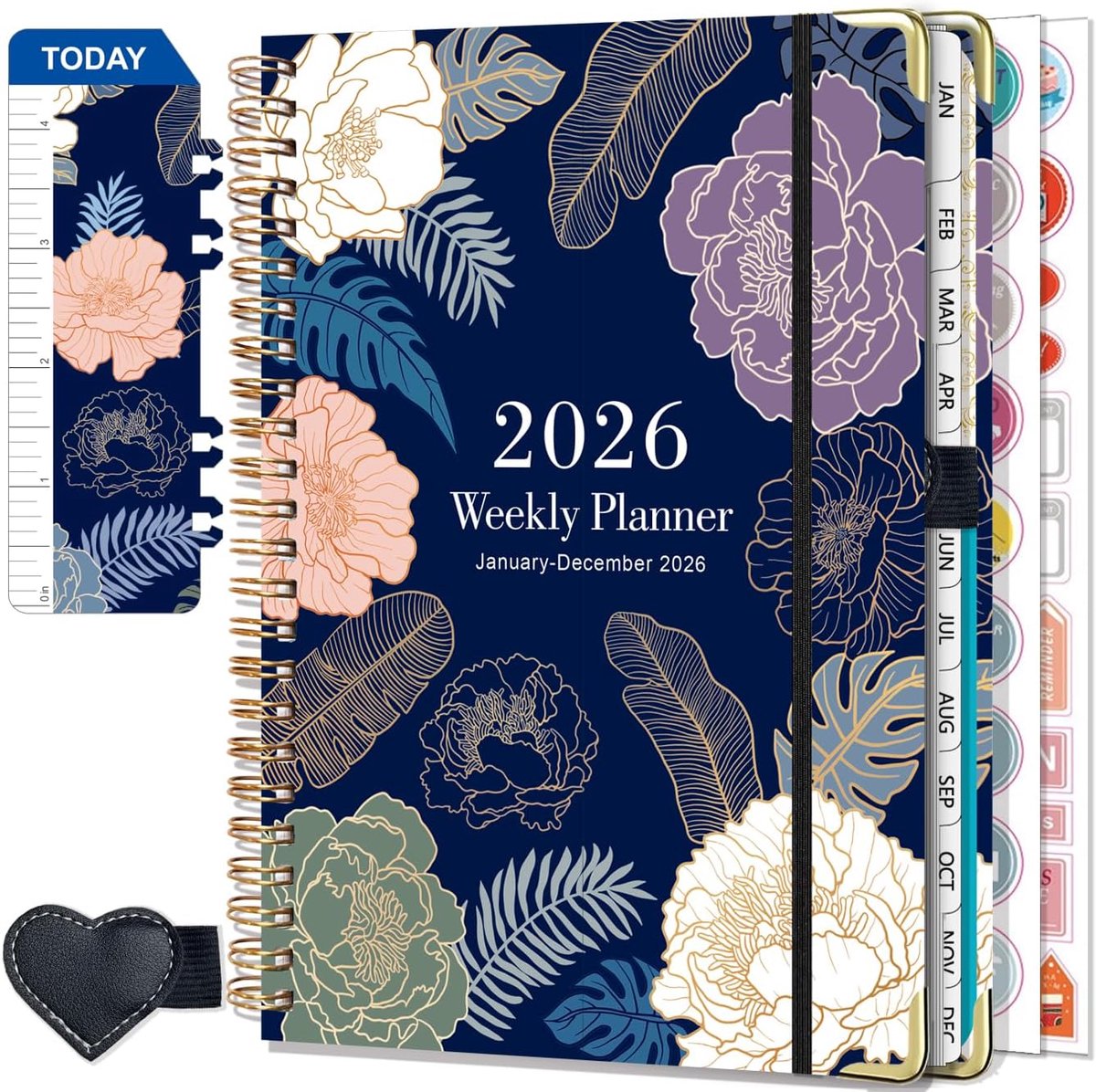 SnelShoppen - Agenda 2026 Weekplanner A5, Academische Diary, Januari tot December 2026, Spiral Bound, Inclusief Pen Loop, Ruler Bookmark, Maand Tabs e