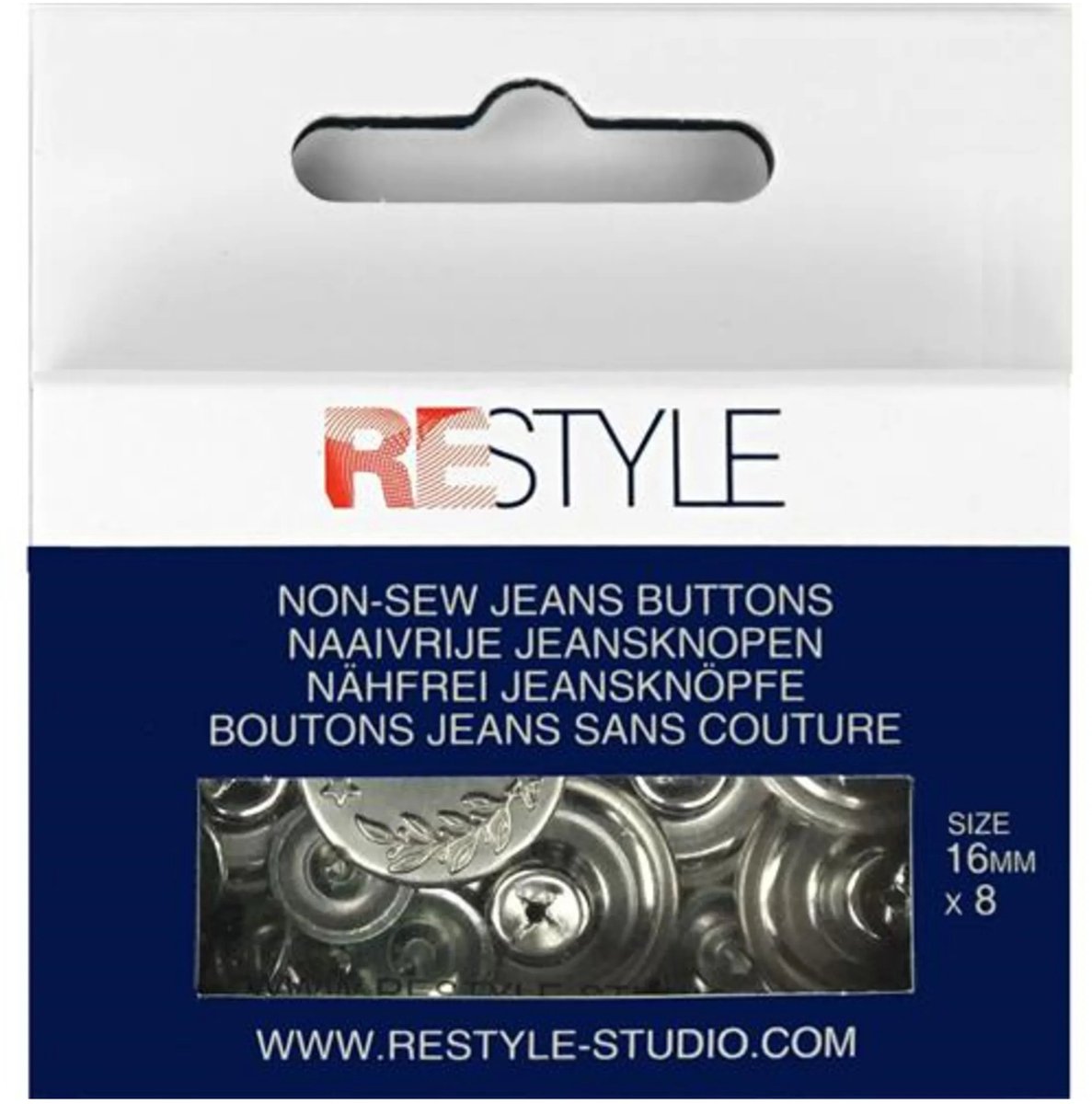 Naaivrije jeansknopen 16 mm, 8 stuks