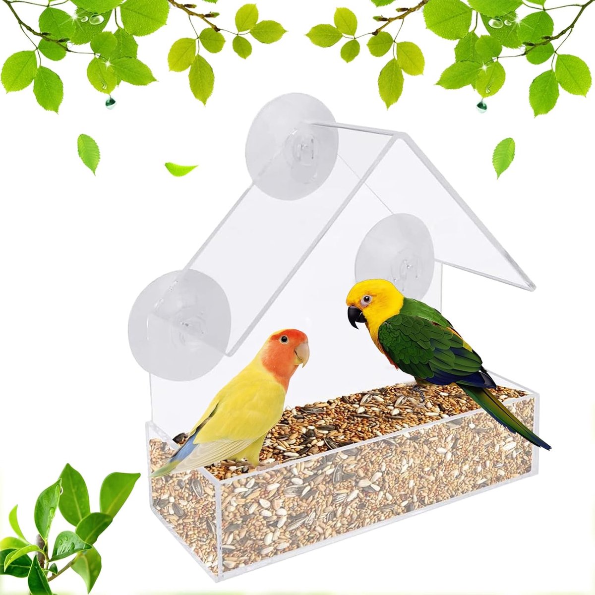 Vogelvoederhuisje met zuignappen - Transparant acryl - Geschikt voor wilde vogels - Geniet van natuurbeleving - ShopVlot