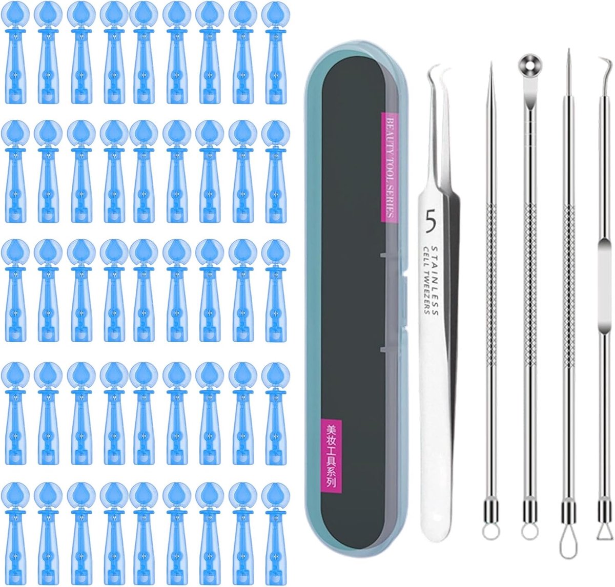 Pimple Verwijder Set 101-delig - RVS en kunststof - Effectieve blackhead remover - Voor thuisgebruik - ShopVlot