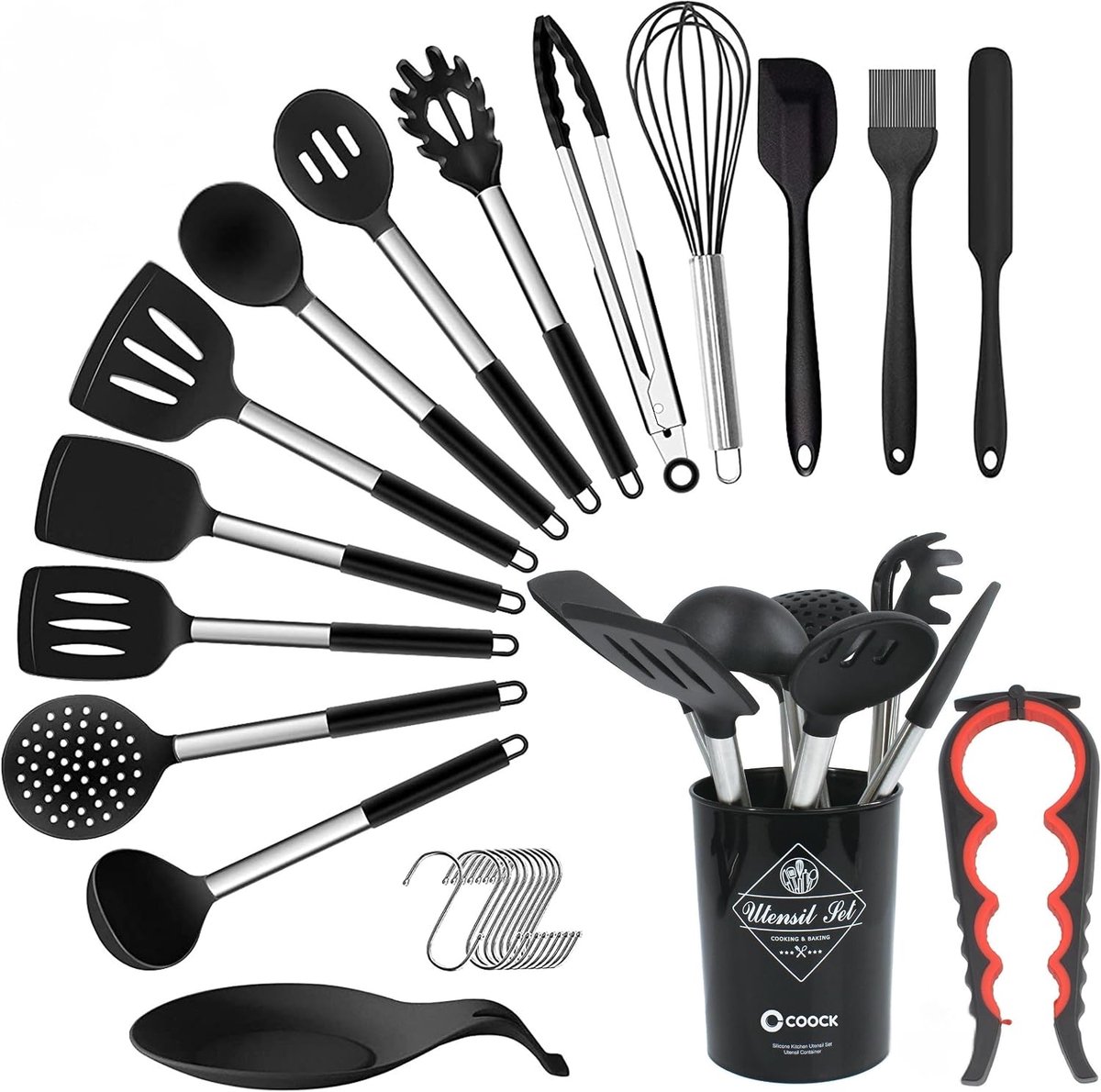 Keukenaccessoires Set 26-Delig - Zwart - Siliconen & RVS - Gezond en stijlvol koken - ShopVlot