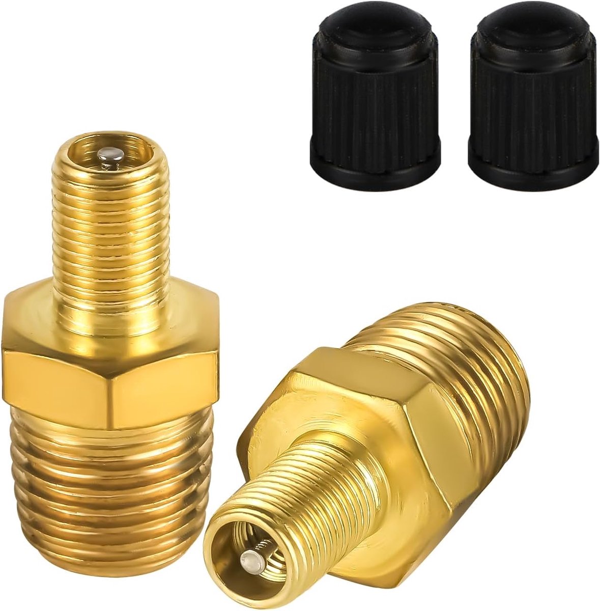 SnelShoppen - 2 Stuks Messing Lucht Inflator Adapter, 1/4" NPT(M) naar Standaard Ventiel voor Schrader (M), Ideaal voor Presta Luchtcompressor en Draa