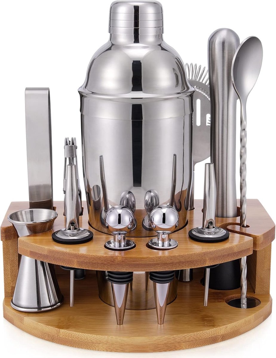 Thijox - Cocktail Shaker Set met standaard 750ML - 12-delige professionele cocktail set voor mixen van drankjes, barmanset voor thuisbar, feest, cadea