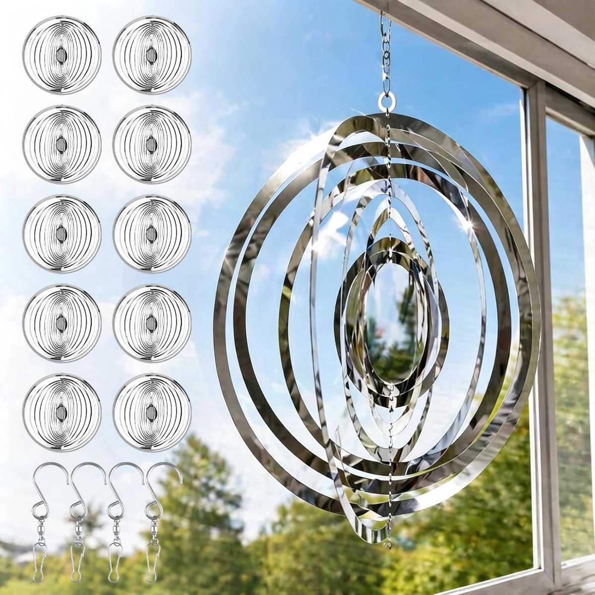 Reflecterende duivenafweer - 3D windspiraal - Roestvrij staal - Effectieve vogelverdrijver voor balkon - ShopVlot