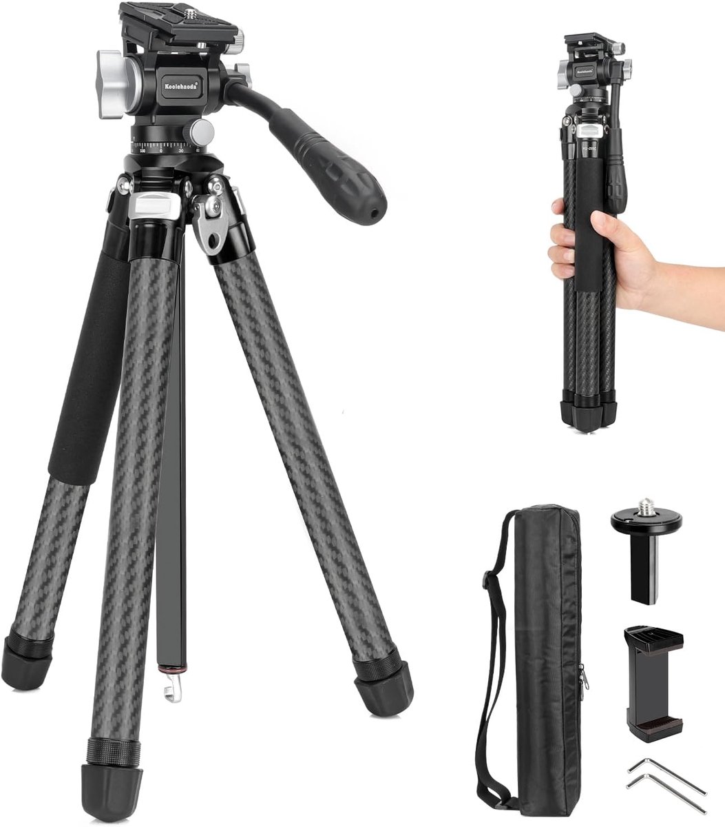 Videostatief 160cm - Lichtgewicht Aluminium - 360° Panorama Hoofd - Ideaal voor Vloggen - SnelShoppen