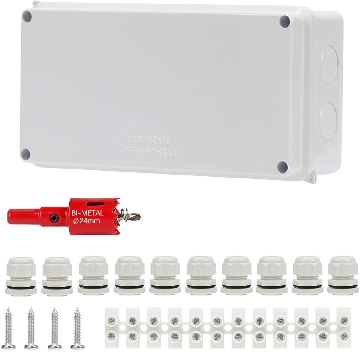 Aansluitdoos waterdicht IP65 - 200 x 100 x 70 mm - ABS oppervlak gemonteerd - Voor binnen- en buitengebruik - SnelShoppen