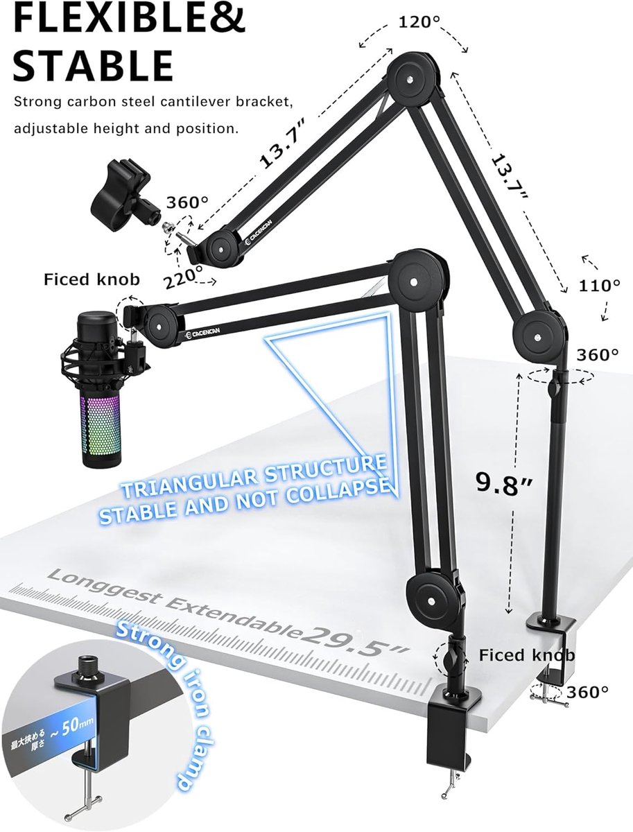 Microfoonarm 25 cm - Professionele overhead microfoonstandaard - 360° draaibaar - SnelShoppen