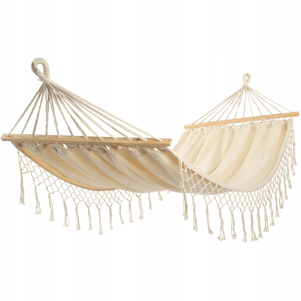 Boho Hamak Ogrodowy z Drewnianym Stelażem - Beżowy