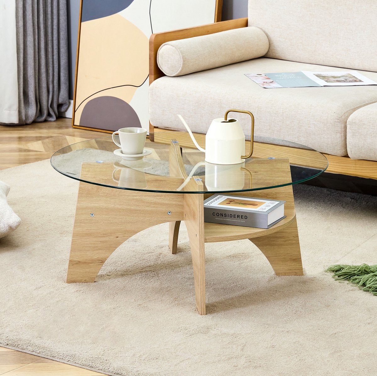 COVREO Salontafel 80 x 80 x 36 cm transparant, MDF en glas met open ruimte Transparent
