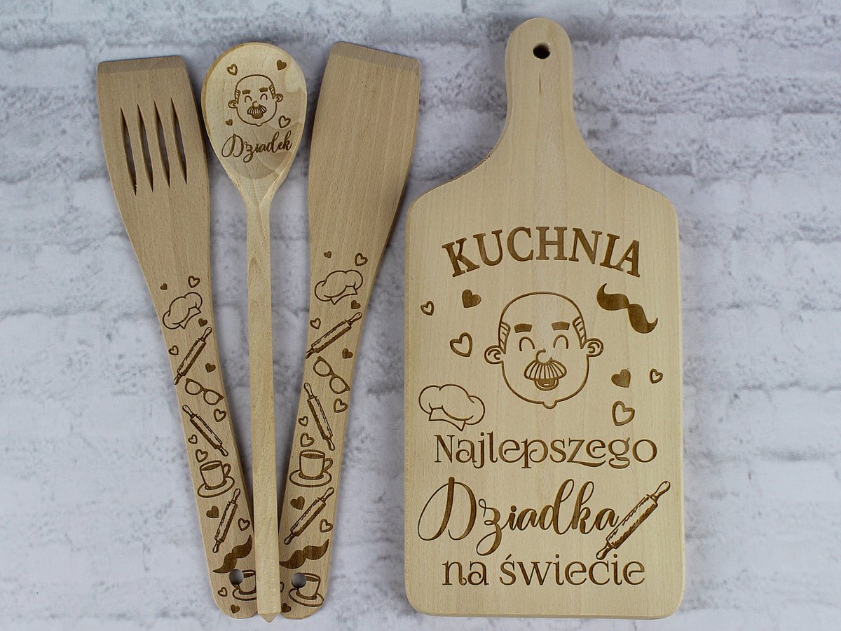 Keukengerei set met gravure voor oppa - Houten snijplank & lepels