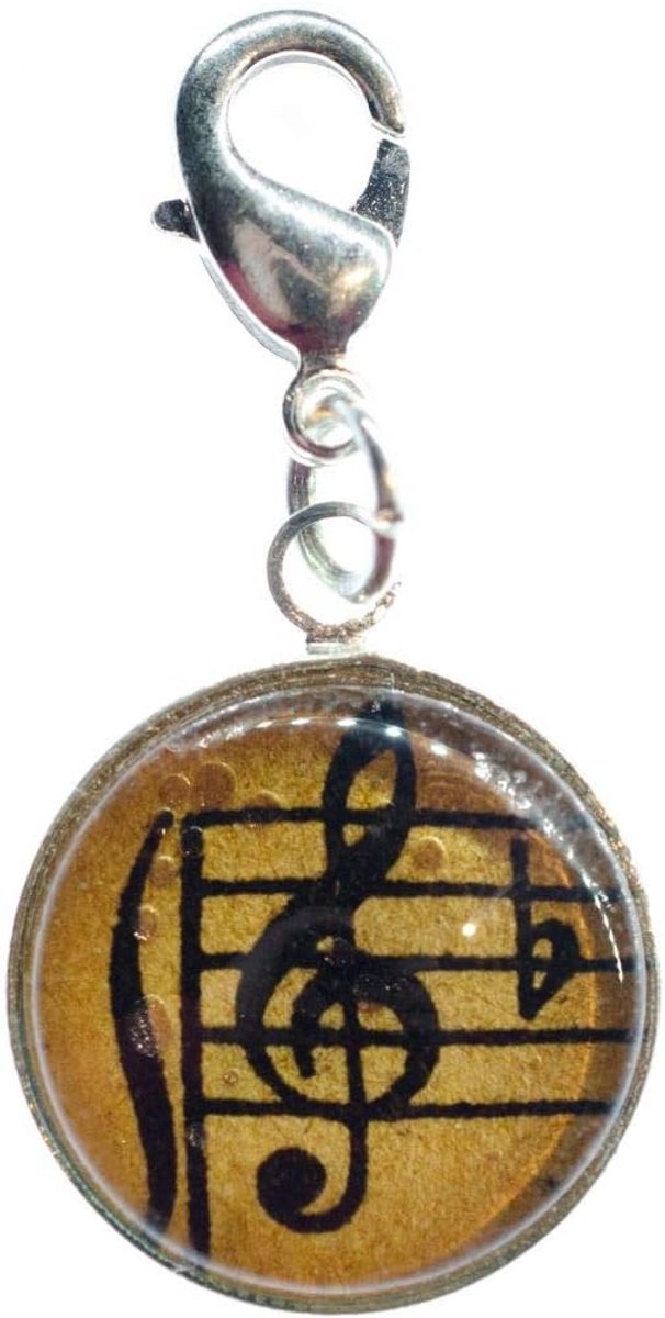 Note Vioolsleutel Cabochon Charm Noten SLB - handgemaakte modesieraden I kettinghanger verzilverd - bedelhanger bedelarmband - hanger voor armband, 25 mm, Metaal, Glas