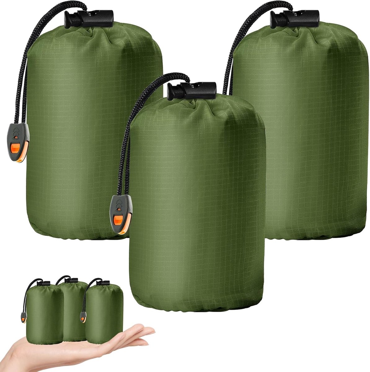 Ultralichte noodslaapzak: 3 stuks nooddeken, waterdicht, EHBO-reddingsdekens, survival noodslaapzak, noodtent, koudebescherming, overlevingsuitrusting