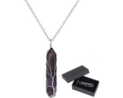 Amethyst Necklace with Gift Packing Box Tree of Life Purple Crystal Hexagon Chakra Stone Spiritual Reiki Energy Gemstone Charm Necklaces for Jewellery Making Women Men Brithday Gift
