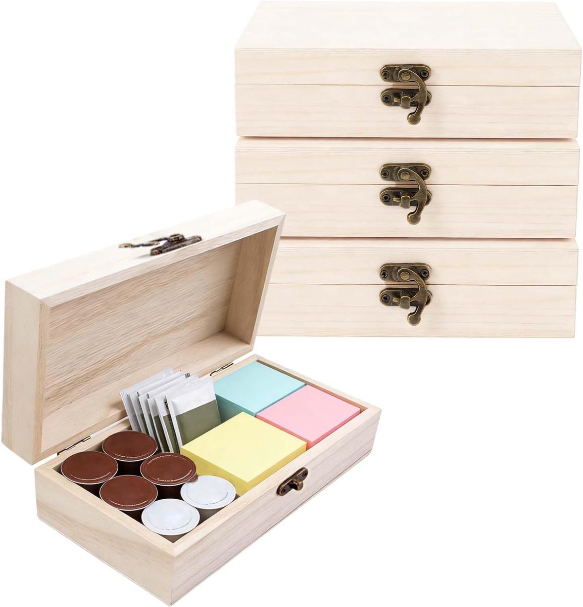 Dozen met deksel, 20 x 10 x 5 cm, versieren kleine houten kisten, houten kisten ter decoratie, rechthoekige houten kist met deksel, geschikt voor knutselwerk en schilderen.